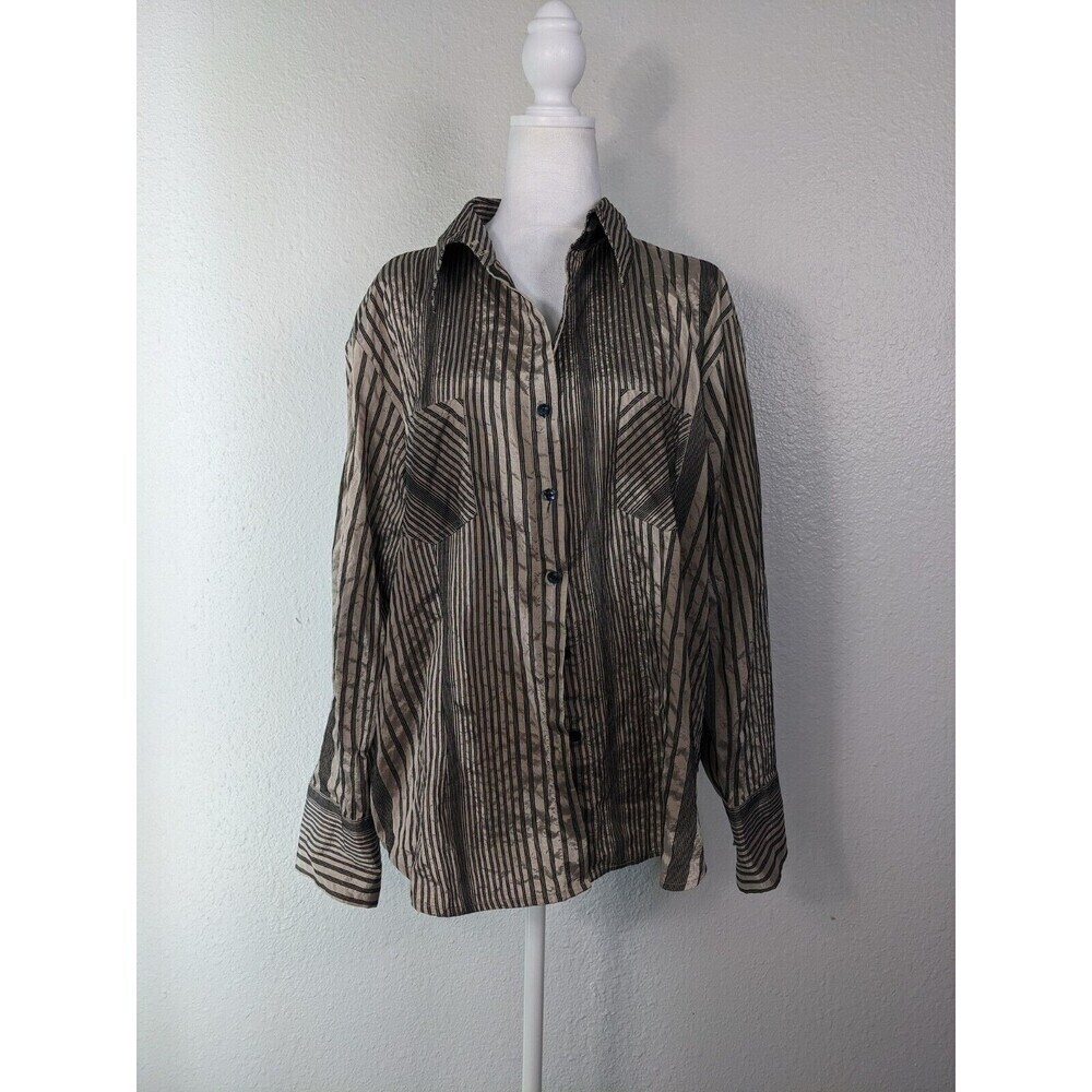 Chico's Brown Striped Button Down Shirt